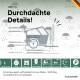 Diagramm des taXXi Dog Tieranhängers mit Maßen, max. Belastung 60 kg, Größe L, 16" Räder, Bremse, in Grau/Grün, entwickelt in Deutschland.