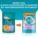 Purina ONE Katzenfutterverpackung, die ein neues Design für die 'Sensitive'-Formel zeigt, mit einer Katze und der Hervorhebung von Huhn und Karotten.
