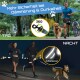 Mann joggt mit Hund bei Tageslicht und nachts, zeigt einen 360° drehbaren Leinenclip und reflektierende Leine für Sicherheit.