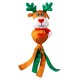 Plush reindeer dog toy with green antlers, red scarf, and "KONG WUBBA" text on orange body against white background.