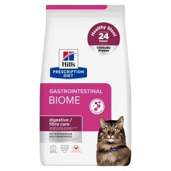 Hill's Prescription Diet Gastrointestinal Biome Katzenfutterbeutel, Verdauungs-/Faserpflege, Abzeichen 'Gesunder Stuhl in 24 Stunden', Katze.