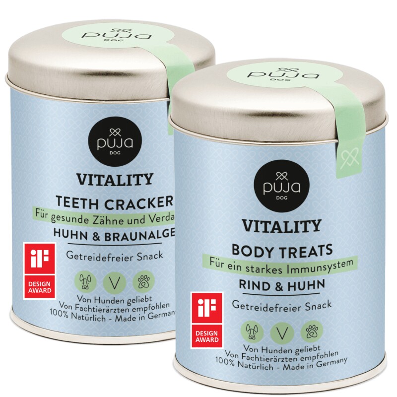 PUJA Doppelt Fit Snacks Vitality Teeth + Body für Hunde 2x150g