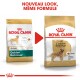 Image montrant deux sacs de nourriture pour chiens Royal Canin pour Golden Retrievers, étiquetés "Adult" et "Nouveau look, même formule."