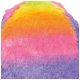 Une couverture pour animaux de compagnie colorée et en peluche présentant un dégradé de couleurs vives : jaune, orange, rose et violet.