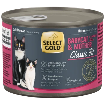 Select Gold Babycat & Mother Classic Fit weiche Mousse Katzenfutterdose mit Huhn, getreidefrei, ohne Zuckerzusatz oder Soja, für 1-4 Monate.