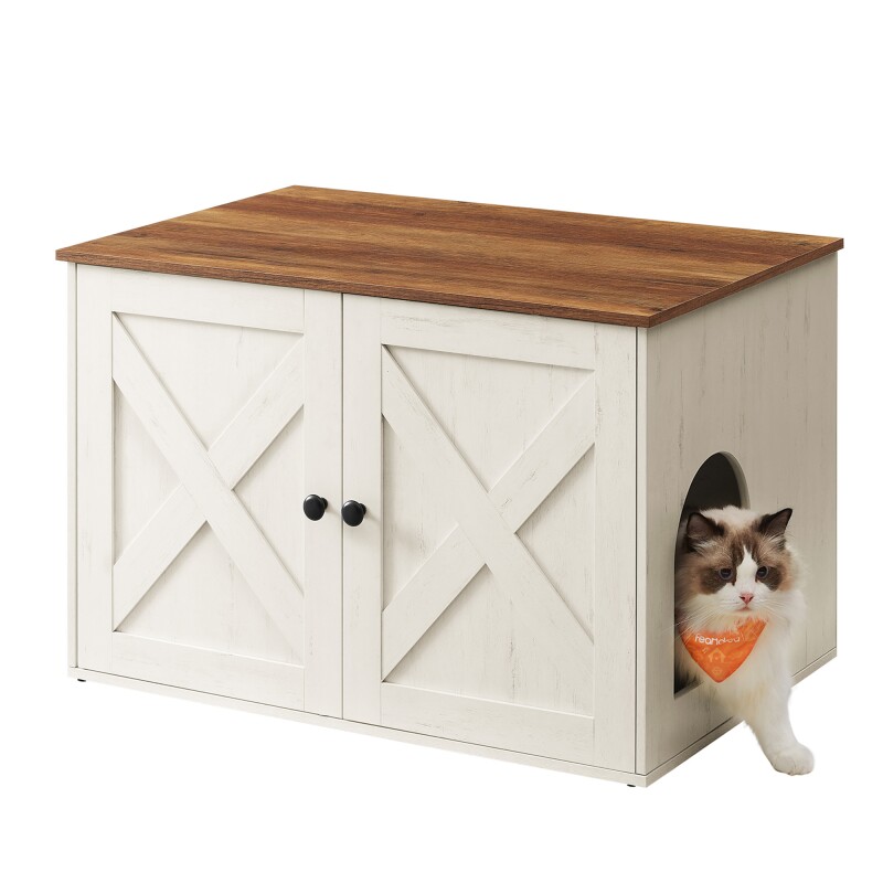 FEANDREA M Katzenklo Schrank Honigbraun-Vintageweiß