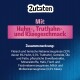 Zutatenliste für Hundefutter mit Huhn, Truthahn und Käsegeschmack, die Zusammensetzung und Prozentsätze jeder Zutat detailliert.