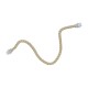 A twisted beige rope toy for pets, featuring white plastic ends, displayed against a white background.