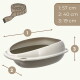Beige ovale Katzentoilette ohne Deckel mit Abmessungen beschriftet: 1: 57 cm, 2: 40 cm, 3: 19 cm.