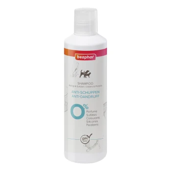 Beaphar Anti-Schuppen Haustiershampoo Flasche, reinigt und schützt, 0% Parfüm, Sulfate, Farbstoffe, Silikone, Parabene, pH-neutral.