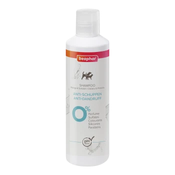 Beaphar Anti-Schuppen Haustiershampoo Flasche, reinigt und schützt, 0% Parfüm, Sulfate, Farbstoffe, Silikone, Parabene, pH-neutral.
