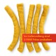 Fünf gelbe Kau-Sticks für Haustiere, die in einer Reihe angeordnet sind, mit einem roten Banner, das besagt: "Im Lieferumfang sind 5 PAW Frites enthalten" (5 PAW Frites enthalten).