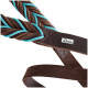 Eine Nahaufnahme einer geflochtenen braunen Leder-Hundeleine mit türkisfarbenen Akzenten, die das Markenlogo "HUNTER" auf einem Metallschild zeigt.