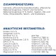 Nährwertinformationen für Haustierfutter, die Zutaten und analytische Komponenten auf Deutsch detailliert, einschließlich Protein, Fett und Vitamine.