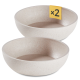 Zwei stapelbare beige Haustierschalen, mit einem gelben Etikett, das "x2" für ein Set von zwei anzeigt.