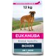 Sac de nourriture pour chien EUKANUBA Boxer, 12 kg, avec un Boxer sur l'herbe et "AB 1 JAHR" pour les chiens de plus d'un an.
