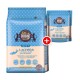 Blaue Verpackung von "Kitty's Cuisine" Katzenfutter, beschriftet "LachsLiebe," mit feinem Lachs, Spinat und Chiasamen, mit einer zusätzlichen kleineren Tüte.