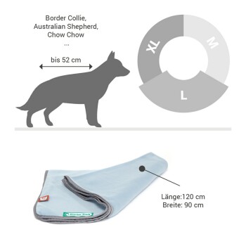 Hundedecke geeignet für Rassen wie Border Collie und Chow Chow, mit den Maßen 120 cm mal 90 cm, mit Größenoptionen XL, L, M.