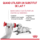 Image d'une main nourrissant un chaton avec un biberon. Le texte en français discute du moment d'utiliser un substitut de lait pour les chatons orphelins ou rejetés.