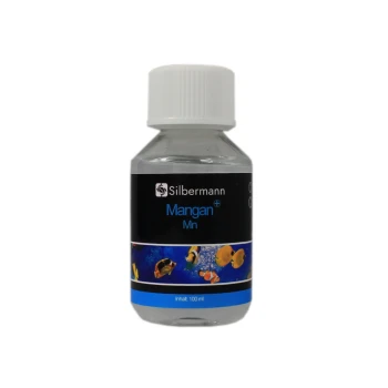 Flasche Silbermann Mangan (Mn) für die Aquariennutzung, enthält 100 ml, mit einem bunten fischthemen Label.