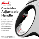 Image of a flexi dog leash handle featuring an adjustable ergonomic design. Text highlights comfort and adaptability for all hand sizes.