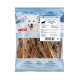 Tüte DeliBest 'LIGHT SNACK' luftgetrocknete Hundesnacks (Pferdemagen) mit lächelndem weißen Hund und Schweizer Etikett.