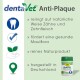 dentaVet Anti-Plaque Dentalprodukt für Haustiere, das natürliche Reinigung, gesunde Mundflora und Herstellung in Deutschland hervorhebt.