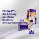 Feliway Optimum Beruhigungsprodukte für Katzen mit Diffusor und Leckerlis; deutscher Slogan: „FELIWAY...entspannen!“