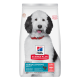 Beutel Hill's Science Plan hypoallergenes Hundefutter (mit Lachs) mit einem schwarz-weißen, flauschigen Hund mit rotem Halsband