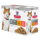 Hill's Science Plan Delicious Selection pour chats stérilisés, avec un chat roux sur la boîte, comprenant 6 paquets de poulet et de saumon.