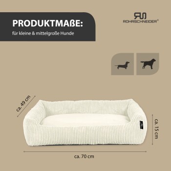 Hundebett für kleine bis mittelgroße Hunde, mit den Maßen von etwa 70 cm x 49 cm x 15 cm, mit einem weichen, gerippten Design.