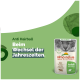 Almo Nature Anti-Haarball Katzenfutterbeutel mit einer grauen Katze auf der Vorderseite, mit Text auf Deutsch: "Beim Wechsel der Jahreszeiten."