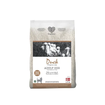 Kingsmoor Pure Duck Hundefutter für erwachsene Hunde, 2,75 kg, getreidefreies Rezept, mit einem Foto von Enten und dem Text "Duck - ein Kingsmoor-Rezept."