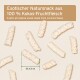 Kokosnussstäbchen für Haustiere in einer Kraftpapier-Tüte, mit einem Pferd und einem Hund, die Vorteile wie Trainingsleckerlis und keinen zugesetzten Zucker hervorheben.