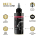 Schwarze Flasche mit dem Etikett "PETHORSE HEALTH 2000" mit einem Pferdebild, mit Text über 100% pflanzliche Inhaltsstoffe und eine beruhigende Formel.