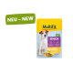 Pochette de nourriture pour chien MultiFit Senior, 100g, avec un design jaune et bleu, mettant en avant le texte "Gelée" et "Huhn & Gemüse" (Poulet & Légumes).