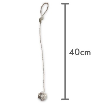 Ein 40 cm langes Naturseilspielzeug mit einem Knoten am Ende, entworfen für Haustiere zum Kauen und Spielen.