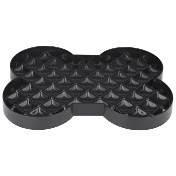 Schwarze Slow-Feeder-Hundeschüssel in Knochenform mit erhöhten Rillen, um das Fressen zu verlangsamen.
