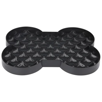 Schwarze Slow-Feeder-Hundeschüssel in Knochenform mit erhöhten Rillen, um das Fressen zu verlangsamen.