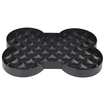 Schwarze Slow-Feeder-Hundeschüssel in Knochenform mit erhöhten Rillen, um das Fressen zu verlangsamen.