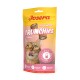 Josera Crunchies Katzensnacks Verpackung mit einer Katze, die sich die Lippen leckt, außen knusprig, innen cremig, Milch, getreidefrei, zuckerfrei, Taurin & Vitamine.