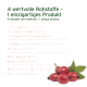 Produktauflistung, die vier wichtige Zutaten für die Gesundheit von Haustieren zeigt: Grünlippmuschel, Hagebuttenschalen, Artischocke und Bierhefe.