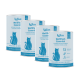 Vier KatKare Weißfisch Essential hypoallergene Katzensnack-Dosen mit blauer Katzenabbildung und dem Text 'Snack good. Do good. Feel good.'