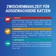 Przekąska dla dorosłych kotów z wołowiną, kurczakiem i tuńczykiem; lista składników i skład w języku niemieckim.