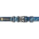 Blau gemusterter Hundehalsband mit einer schwarzen Schnalle und einem Ruffwear-Logoanhänger.