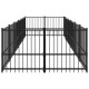 Schwarzes Metall-Haustierspielgehege mit vertikalen Stäben, entworfen für den Innen- oder Außenbereich, das einen sicheren Bereich für Haustiere bietet.