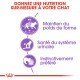 Image promouvant une nutrition sur mesure pour les chats, avec des icônes pour le maintien du poids, la santé urinaire et les préférences instinctives, avec un texte en français.