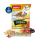 Eine Tüte PANTO Vogelfettfutter mit zwei Vögeln auf einem Ast, mit Text, der "Energierreiche Mischung" und "Natürlich schmackhaft" hervorhebt.