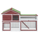 Holzhaustierhaus mit grünem Dach, mit mehreren Netzgehegen und einer Rampe, ideal für kleine Tiere.