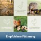 Gänse, Ente und Henne mit Küken; deutscher Header 'Empfohlene Fütterung' mit Altersangaben: Enten/Gänse 3, Puten 6, Hühner 8.
